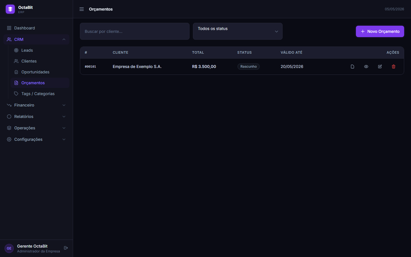 Interface de Emissão de Orçamentos